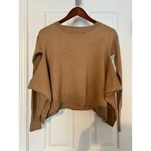 Anthropologie Bell Sleeve Knit Sweater Camel Crewneck Women’s Size Small